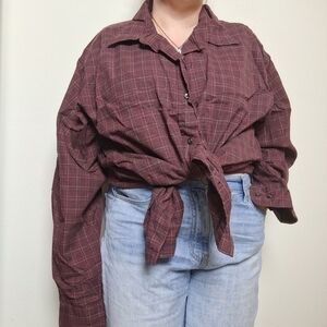 St. John's Bay Maroon and White Jaspe Twill Long Sleeve Button Up Shirt Size XXL